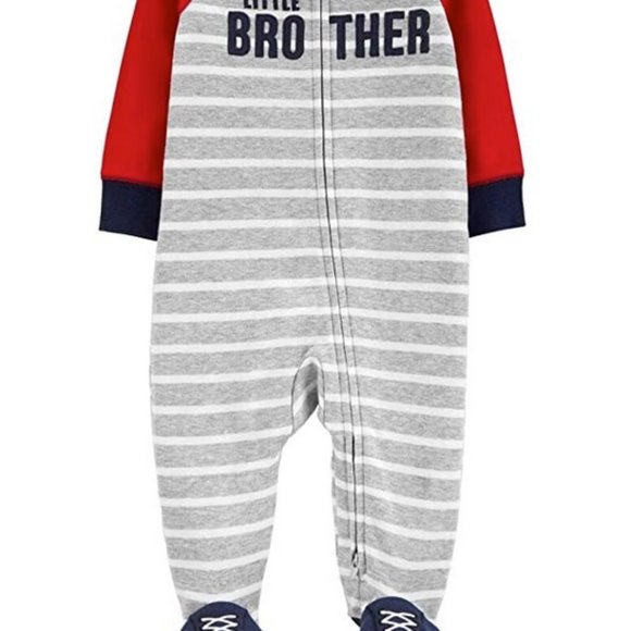 NWt 9m LITTLE BROTHER footie pajamas sleeper christmas new baby layette carters - Picture 1 of 8